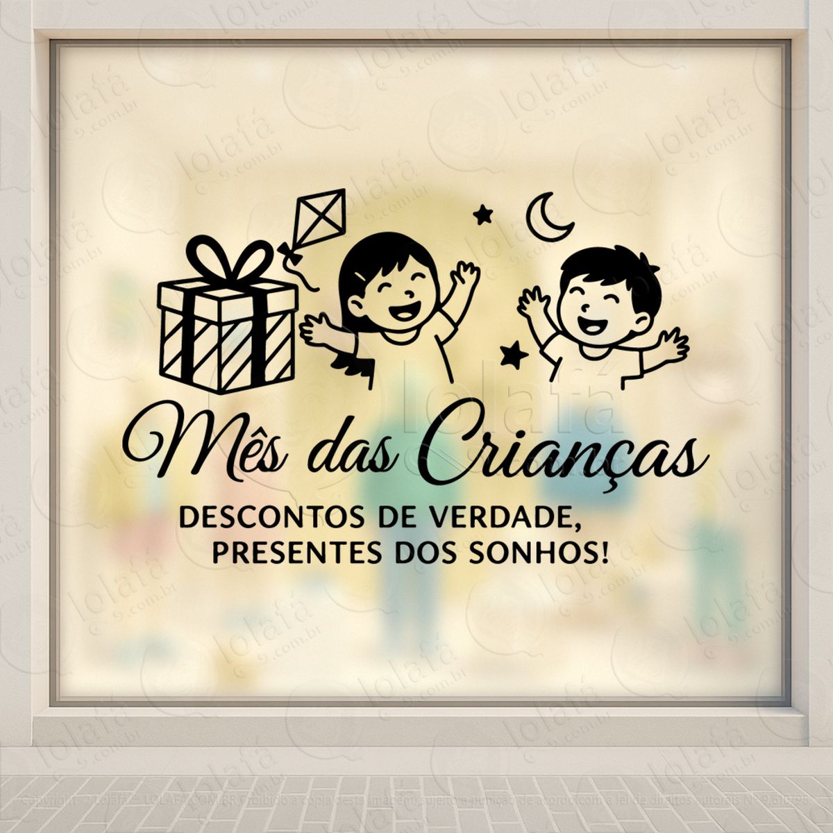 Descontos de Verdade Presentes dos Sonhos Adesivos Para Vitrine Dia Das Crianças Mod:109