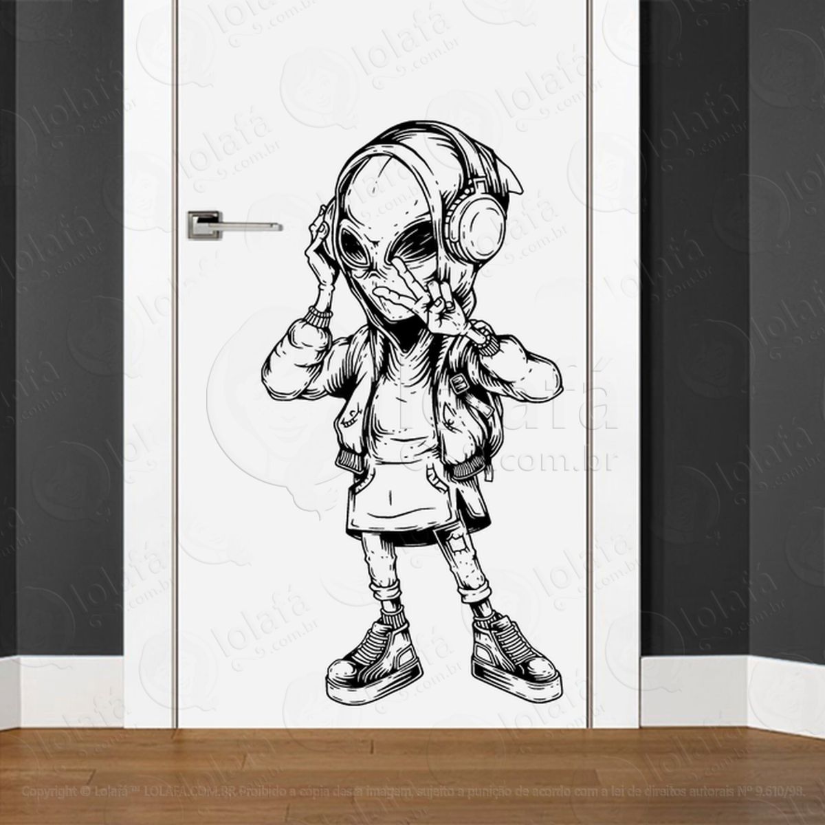 Alienígena da Música Adesivo Alienígena de Parede para Quarto, Porta e Vidro Mod:3