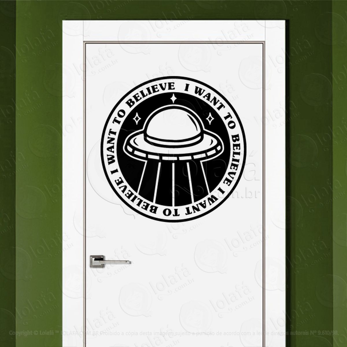 Eu Quero Acreditar Adesivo Alienígena de Parede para Quarto, Porta e Vidro Mod:11