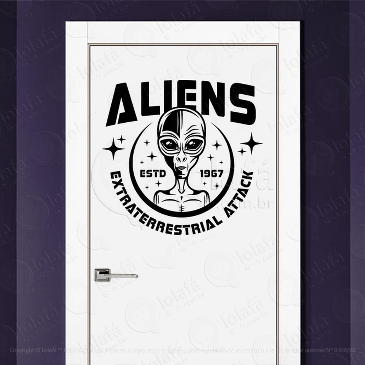 Aliens Ataque Extraterrestre Adesivo Alienígena de Parede para Quarto, Porta e Vidro Mod:32