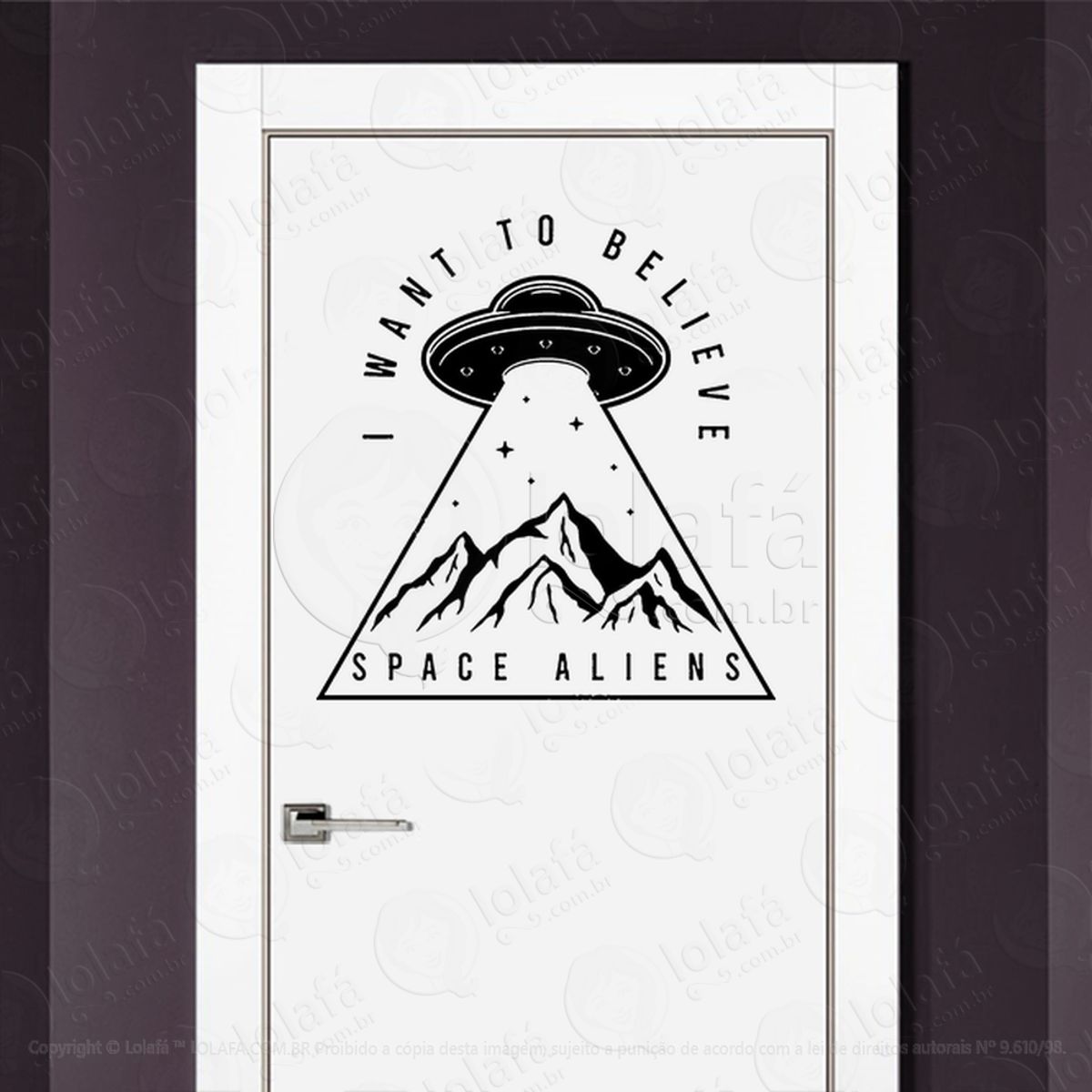 Eu Quero Acreditar Aliens do Espaço Adesivo Alienígena de Parede para Quarto, Porta e Vidro Mod:37