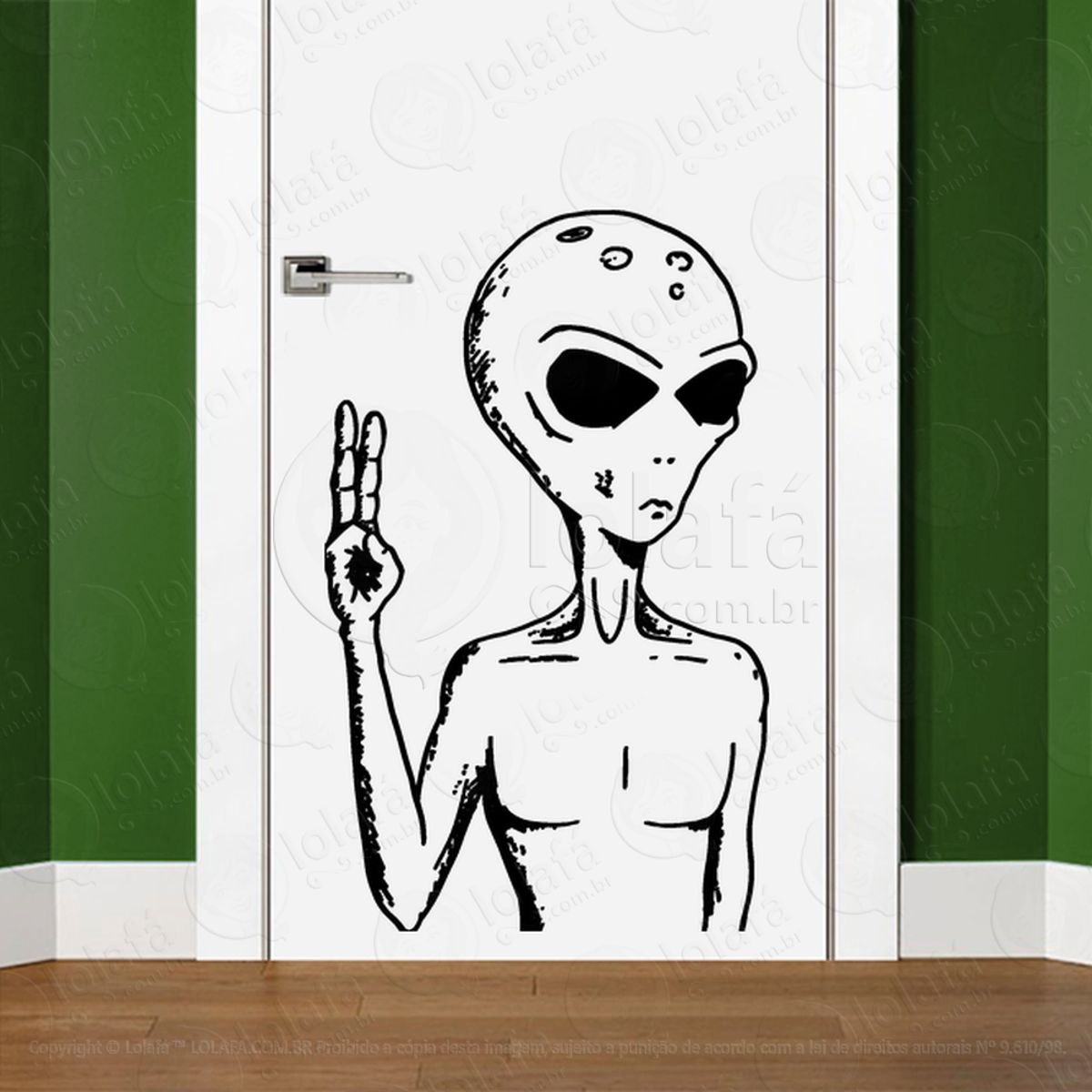 Alien Interplanetário Adesivo Alienígena de Parede para Quarto, Porta e Vidro Mod:39