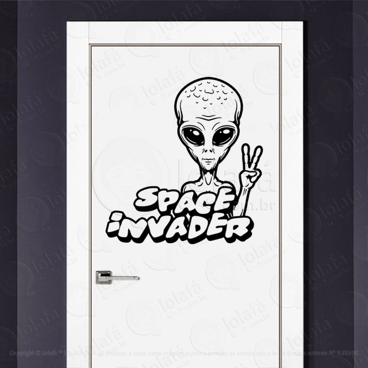 Invasor Espacial Adesivo Alienígena de Parede para Quarto, Porta e Vidro Mod:41