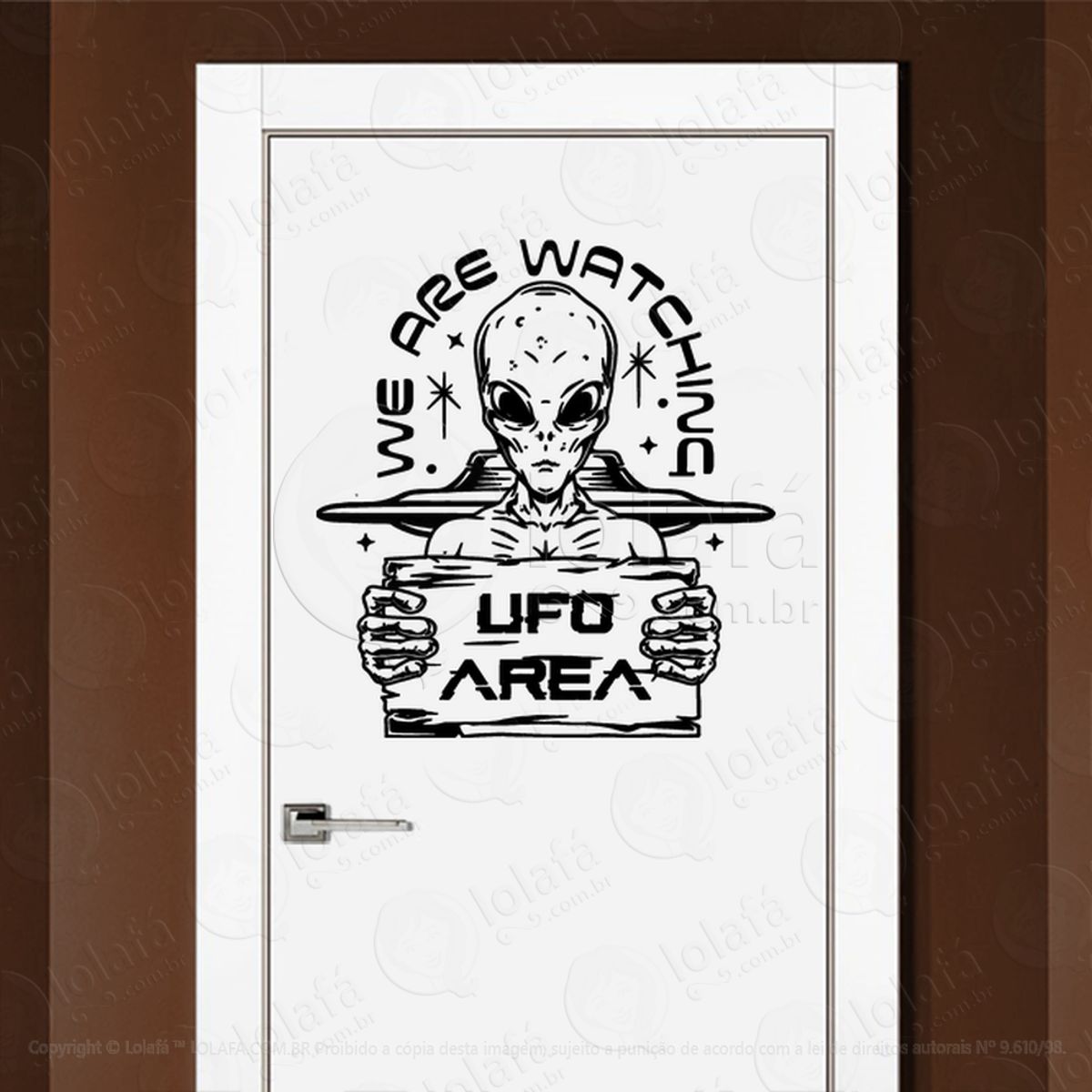 Nós Estamos Observando Área UFO Adesivo Alienígena de Parede para Quarto, Porta e Vidro Mod:43