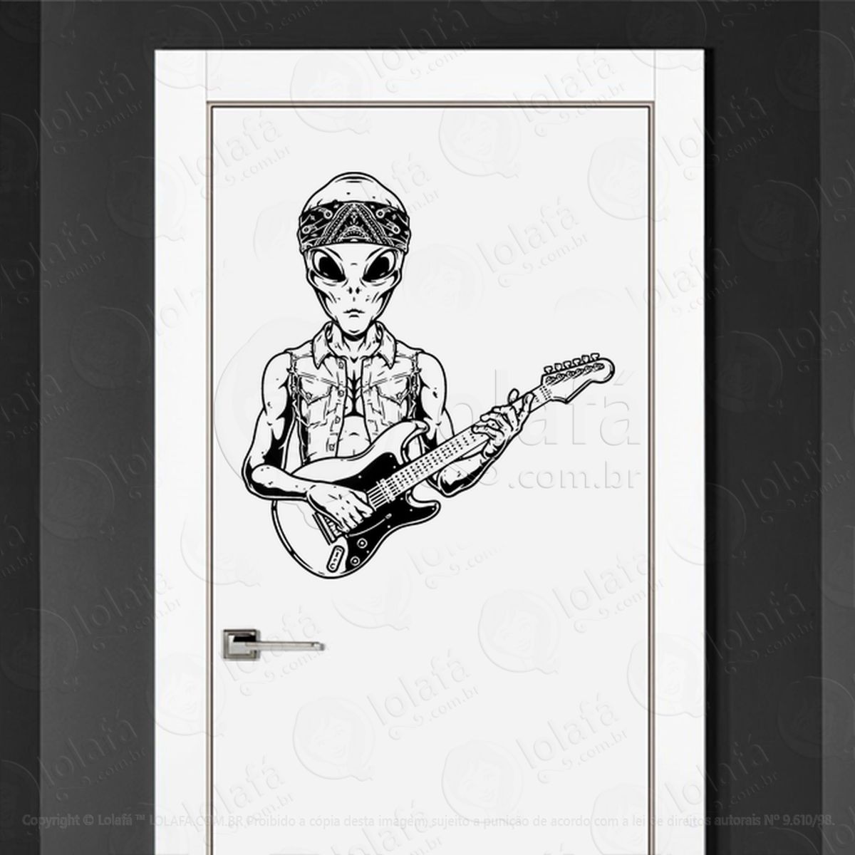 Alien Guitarrista Adesivo Alienígena de Parede para Quarto, Porta e Vidro Mod:45