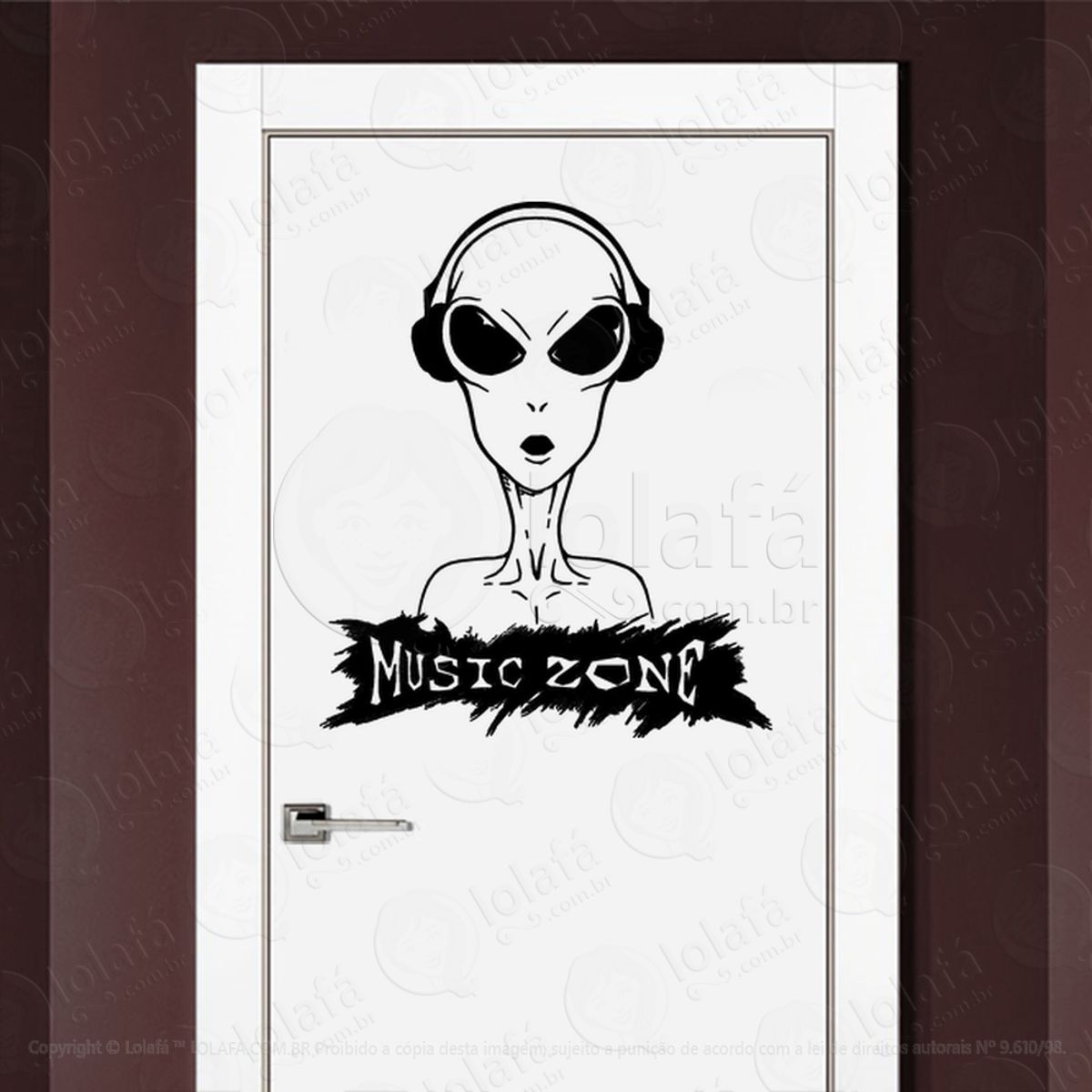 Zona de Música Adesivo Alienígena de Parede para Quarto, Porta e Vidro Mod:46