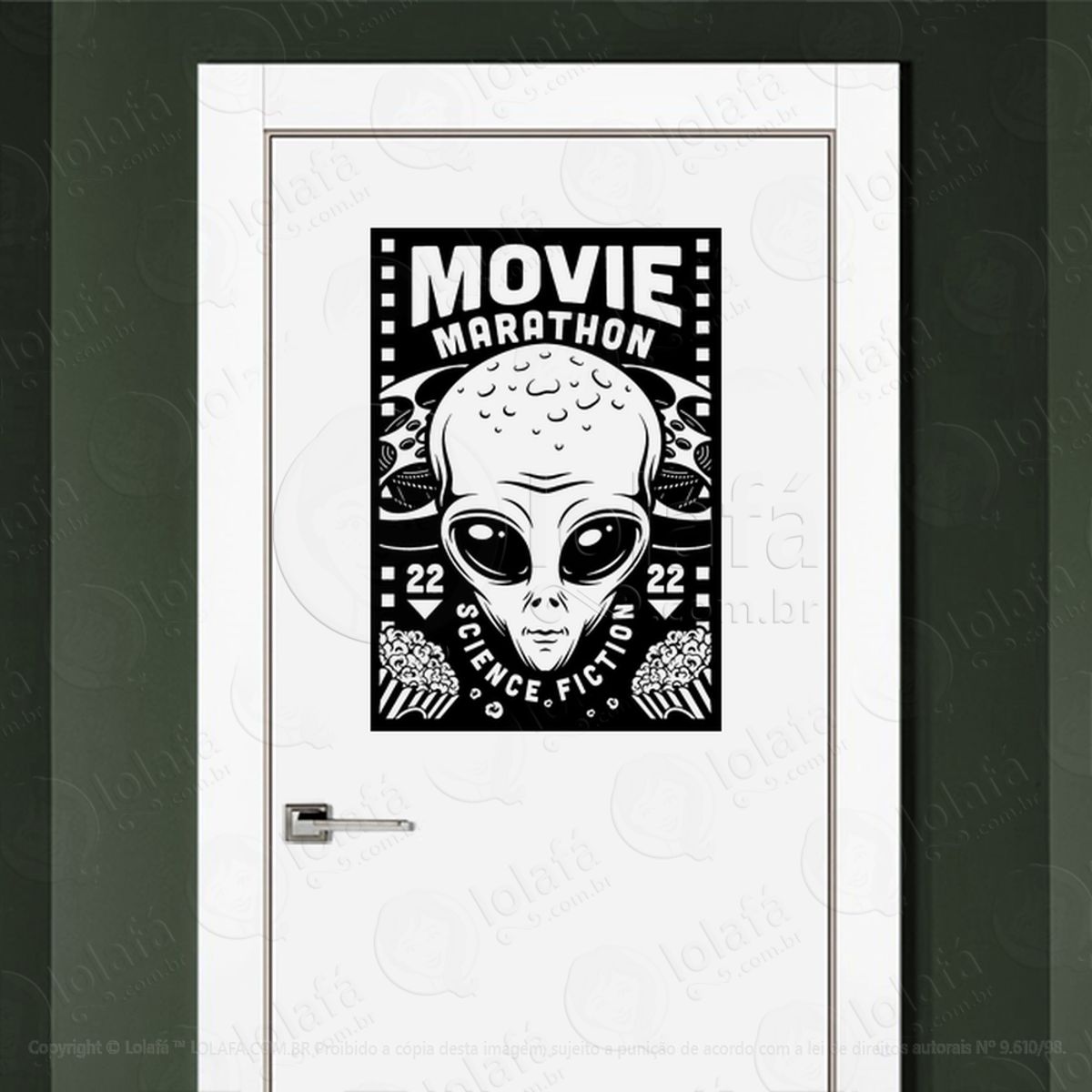 Maratona de Filmes Ficção Científica Adesivo Alienígena de Parede para Quarto, Porta e Vidro Mod:52
