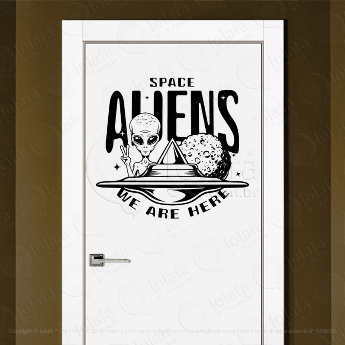 Alienígena do Espaço Nós Estamos Aqui Adesivo Alienígena de Parede para Quarto, Porta e Vidro Mod:53
