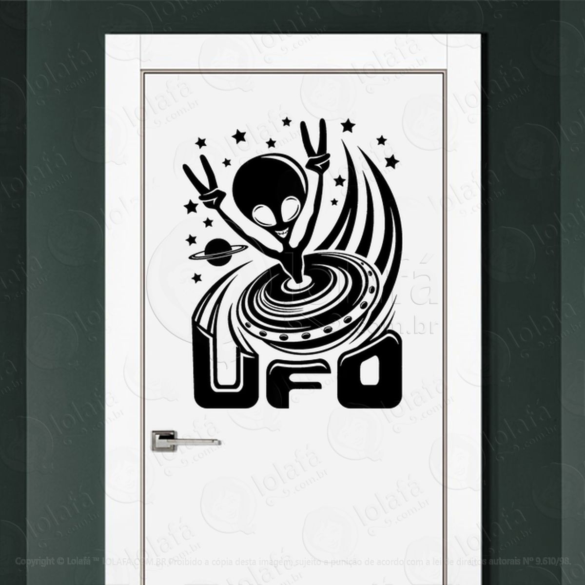 Alienígena UFO OVNI Adesivo Alienígena de Parede para Quarto, Porta e Vidro Mod:62