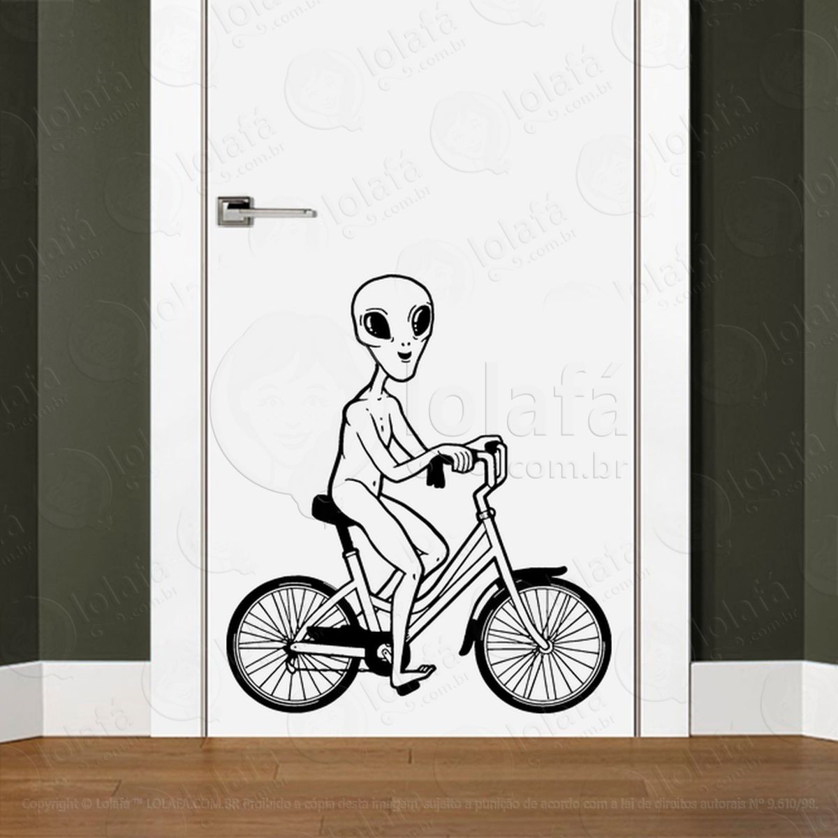 Alien Ciclista Adesivo Alienígena de Parede para Quarto, Porta e Vidro Mod:67