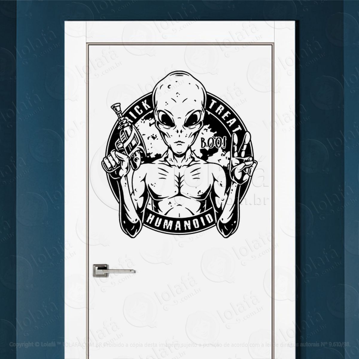 Doces ou Travessuras Humanóide Adesivo Alienígena de Parede para Quarto, Porta e Vidro Mod:72