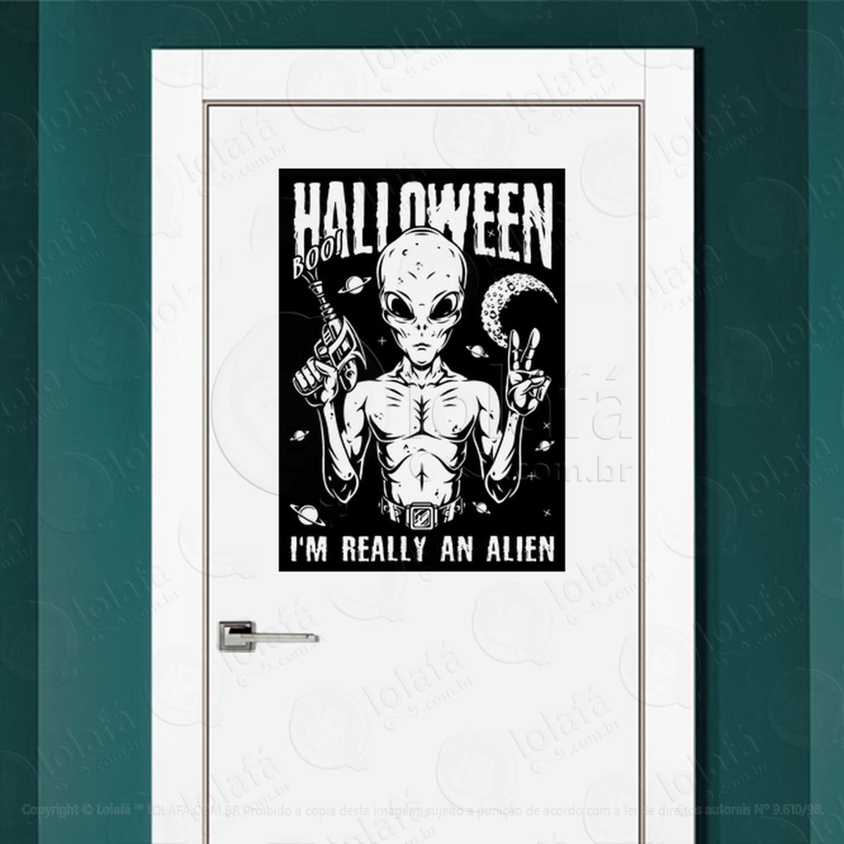 Halloween Eu Sou Realmente um Alienígena Adesivo Alienígena de Parede para Quarto, Porta e Vidro Mod:73