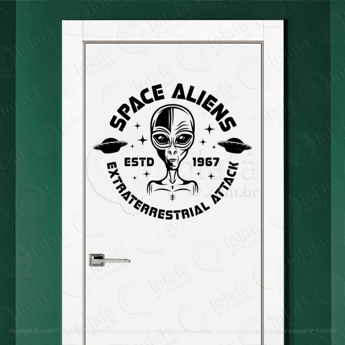 Alienígenas Espaciais Ataque Extraterrestre Adesivo Alienígena de Parede para Quarto, Porta e Vidro Mod:78