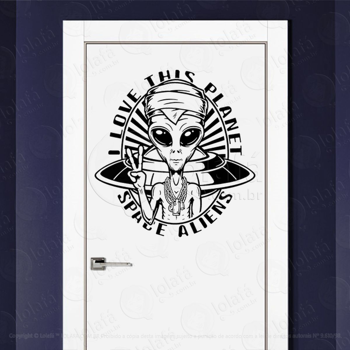 Eu Amo Esse Planeta Aliens do Espaço Adesivo Alienígena de Parede para Quarto, Porta e Vidro Mod:80
