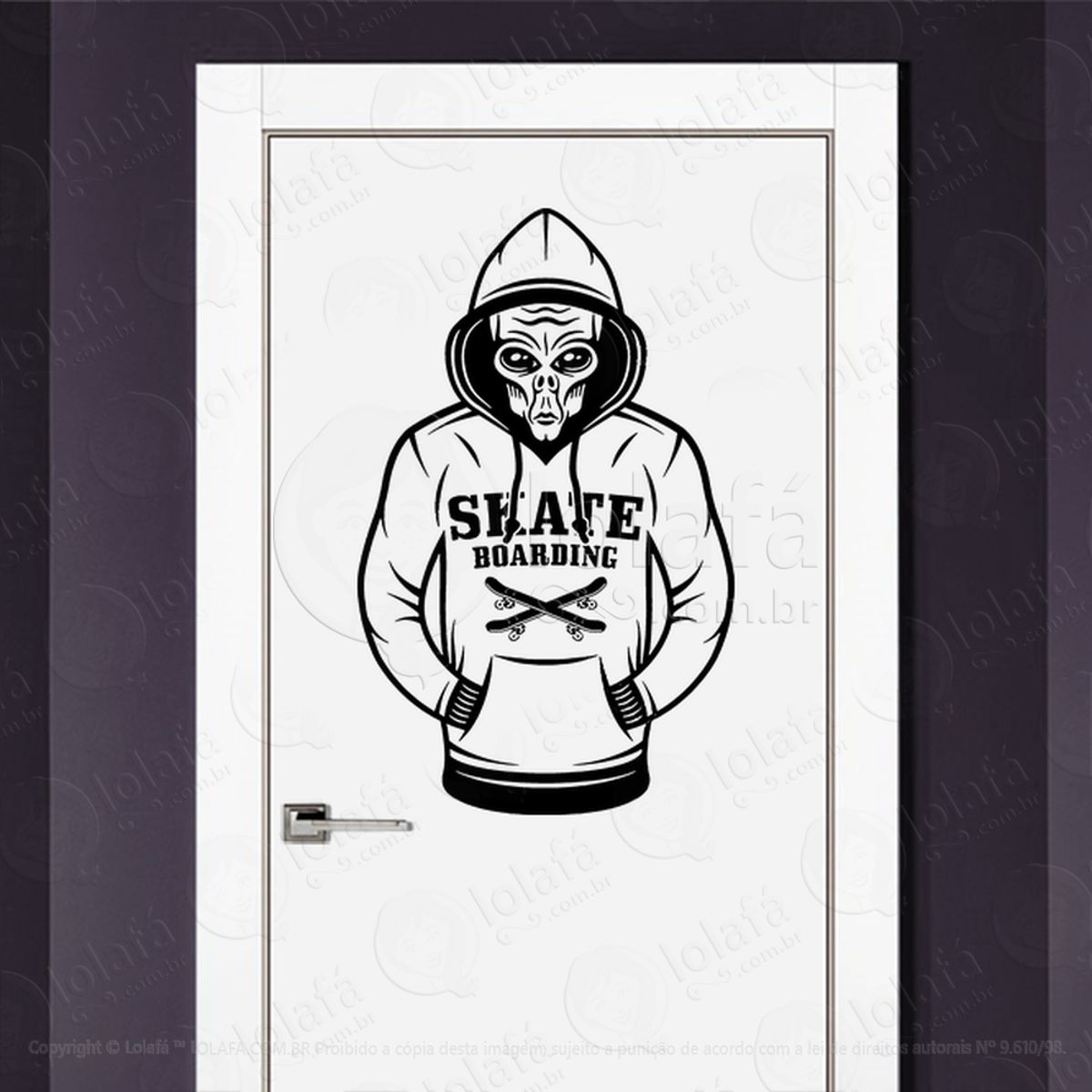 Alien Skate Boarding Adesivo Alienígena de Parede para Quarto, Porta e Vidro Mod:89