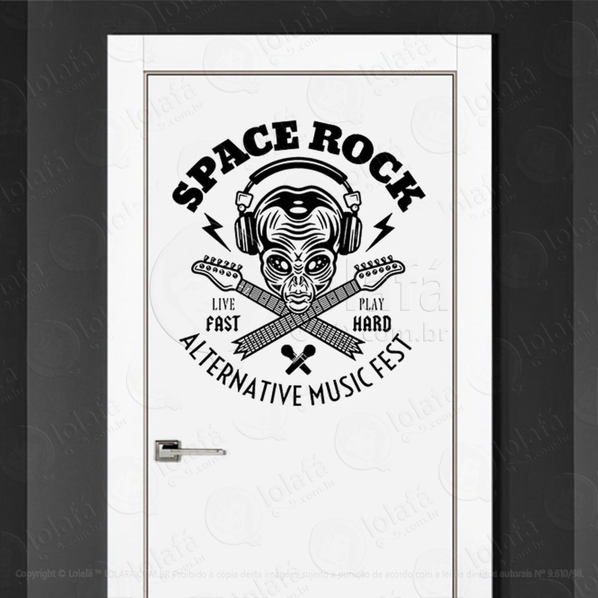 Rock Espacial Festival de Música Alternativa Adesivo Alienígena de Parede para Quarto, Porta e Vidro Mod:98