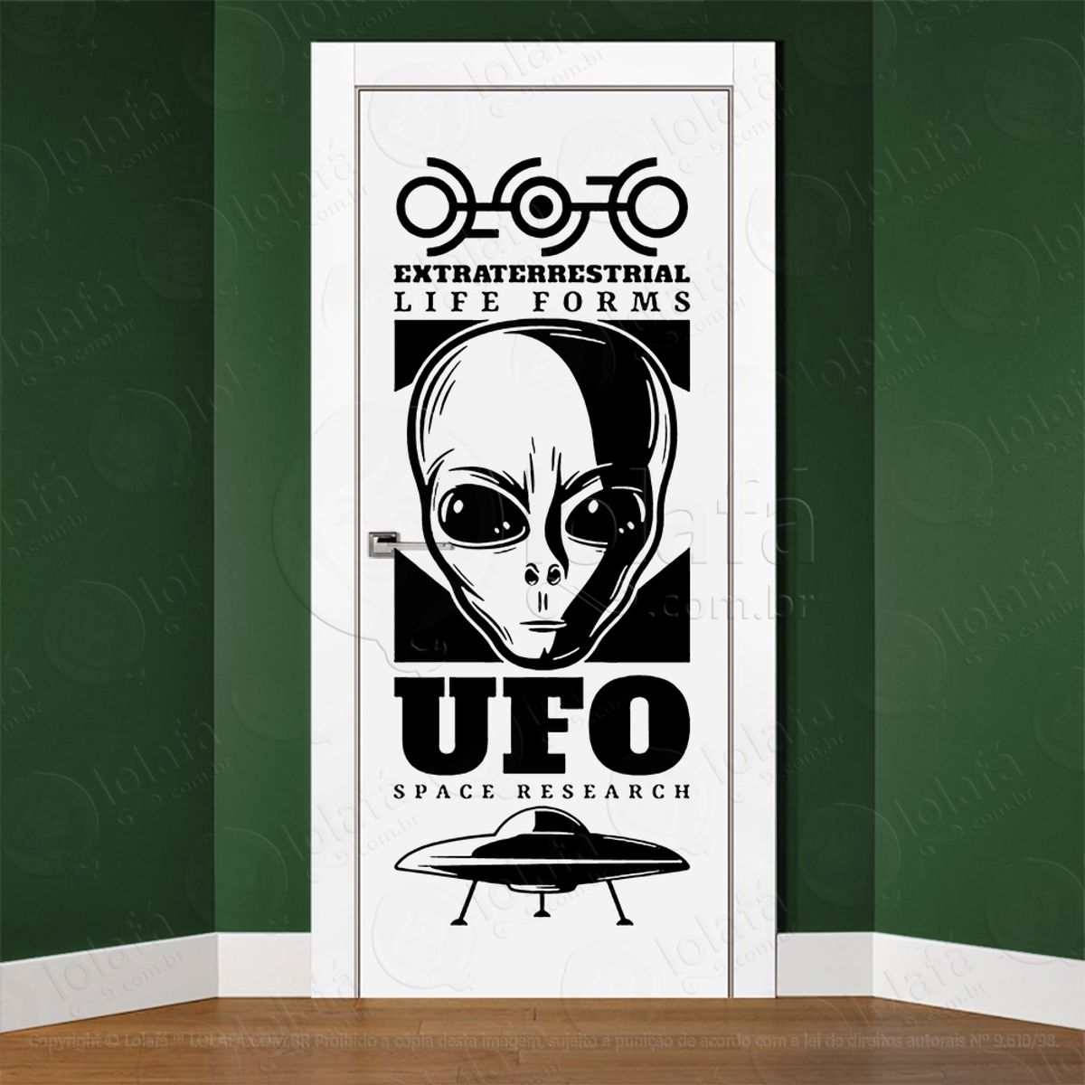 Formas de Vida Extraterrestre Pesquisa Espacial UFO Adesivo Alienígena de Parede para Quarto, Porta e Vidro Mod:103