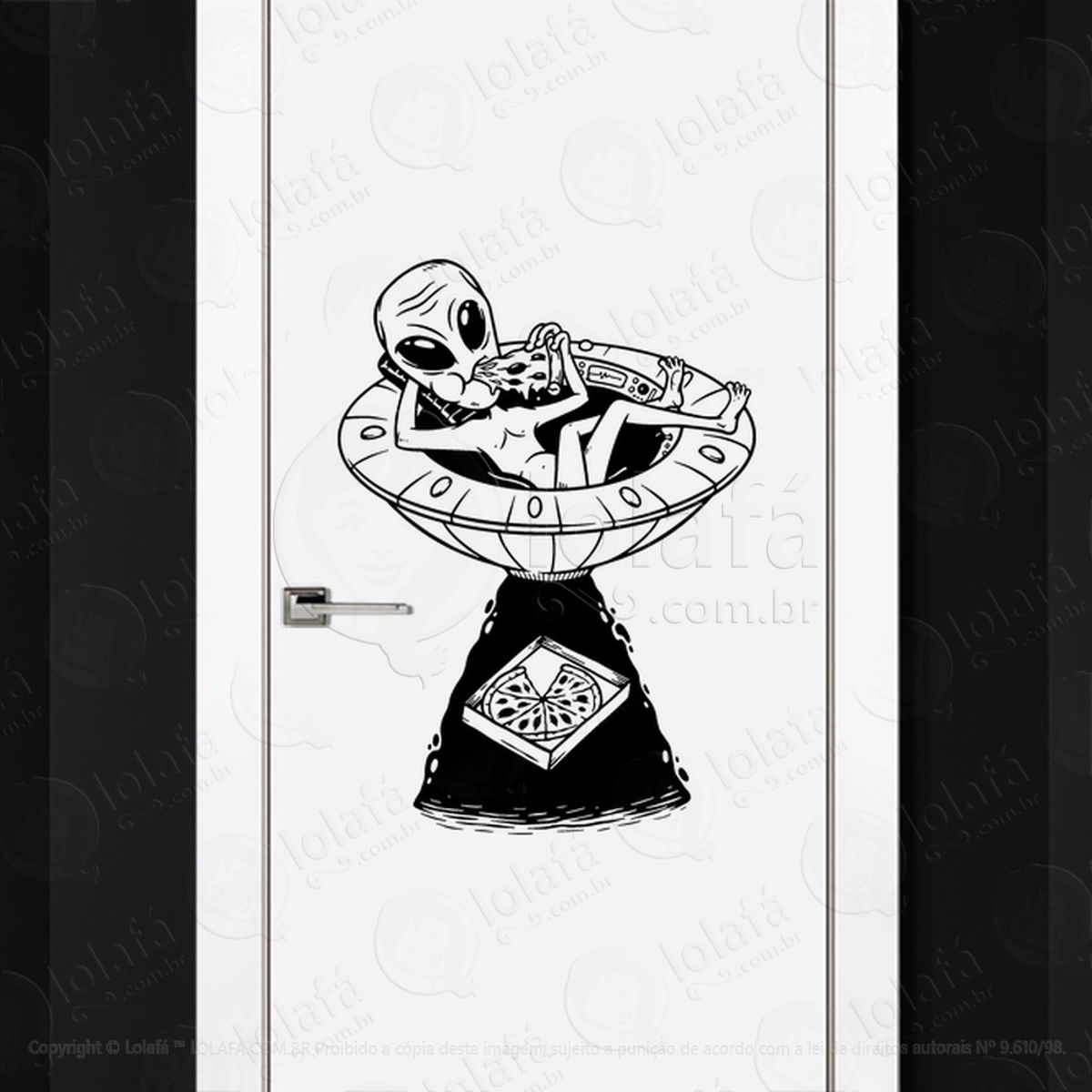 Alien Amo Pizza Adesivo Alienígena de Parede para Quarto, Porta e Vidro Mod:110