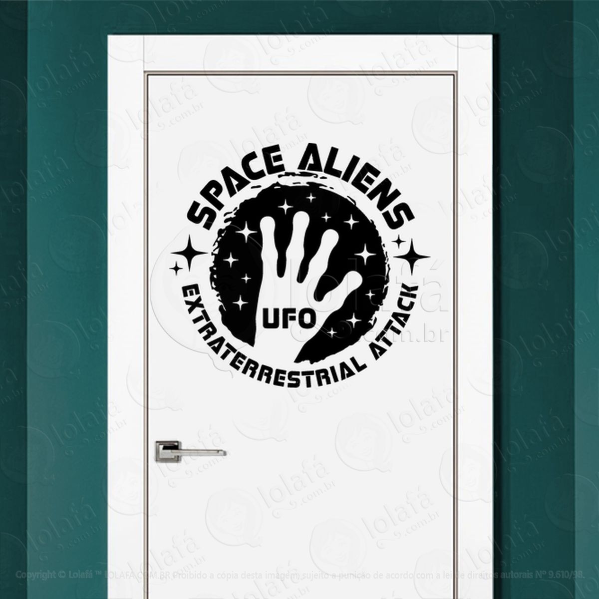 Aliens Espaciais Ataque Extraterrestre UFO Adesivo Alienígena de Parede para Quarto, Porta e Vidro Mod:126