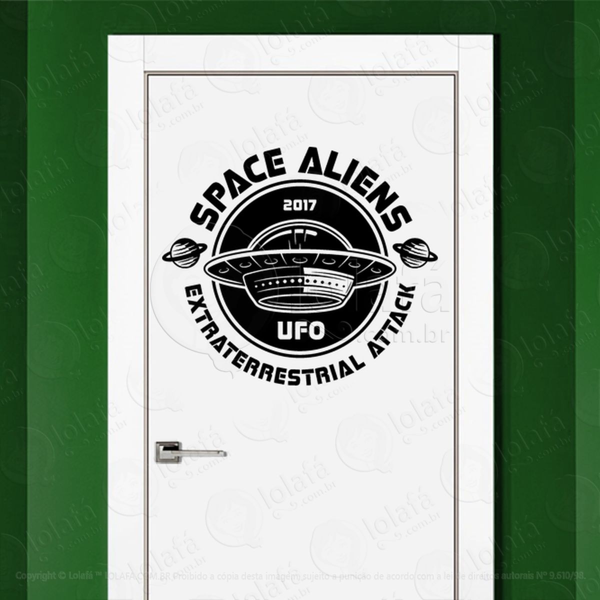 Aliens Espaciais Ataque Extraterrestre UFO Adesivo Alienígena de Parede para Quarto, Porta e Vidro Mod:127
