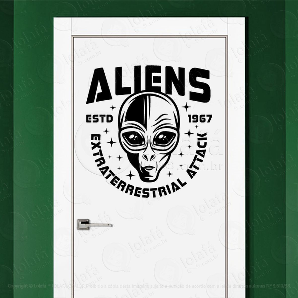 Aliens Ataque Extraterrestre Adesivo Alienígena de Parede para Quarto, Porta e Vidro Mod:128
