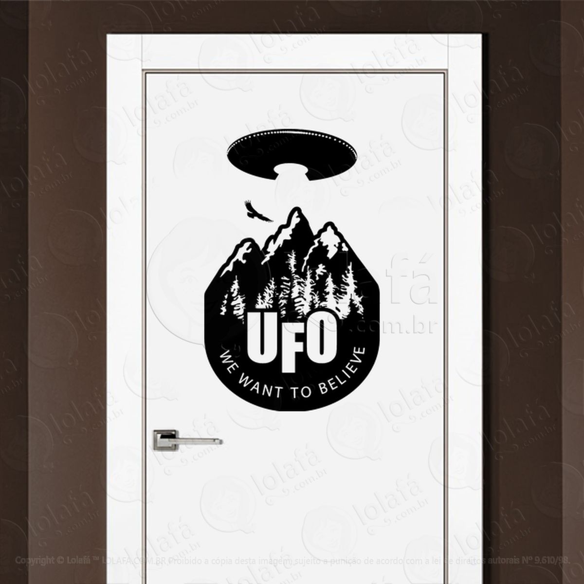 UFO Nós Queremos Acreditar Adesivo Alienígena de Parede para Quarto, Porta e Vidro Mod:146