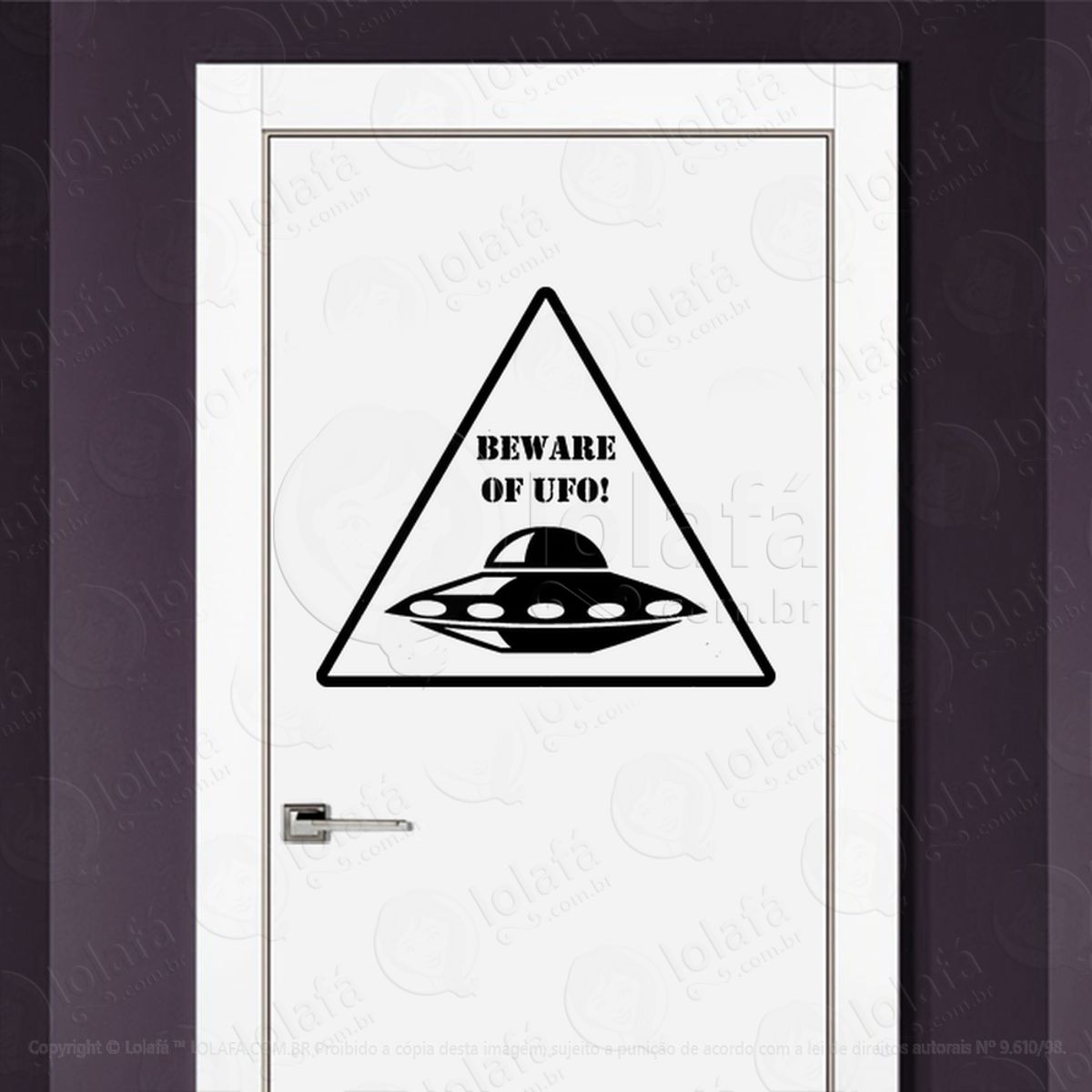 Cuidado com UFO OVNIs Adesivo Alienígena de Parede para Quarto, Porta e Vidro Mod:160