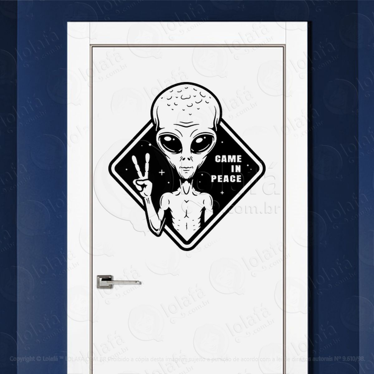 Venho em Paz Adesivo Alienígena de Parede para Quarto, Porta e Vidro Mod:165
