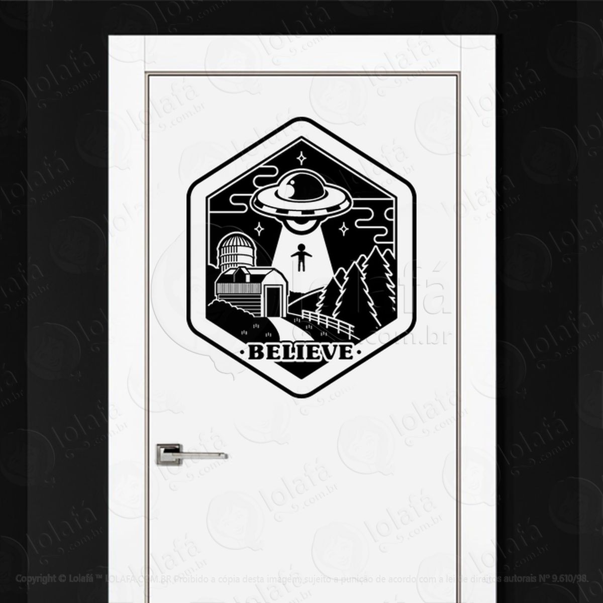 Acredite Adesivo Alienígena de Parede para Quarto, Porta e Vidro Mod:222