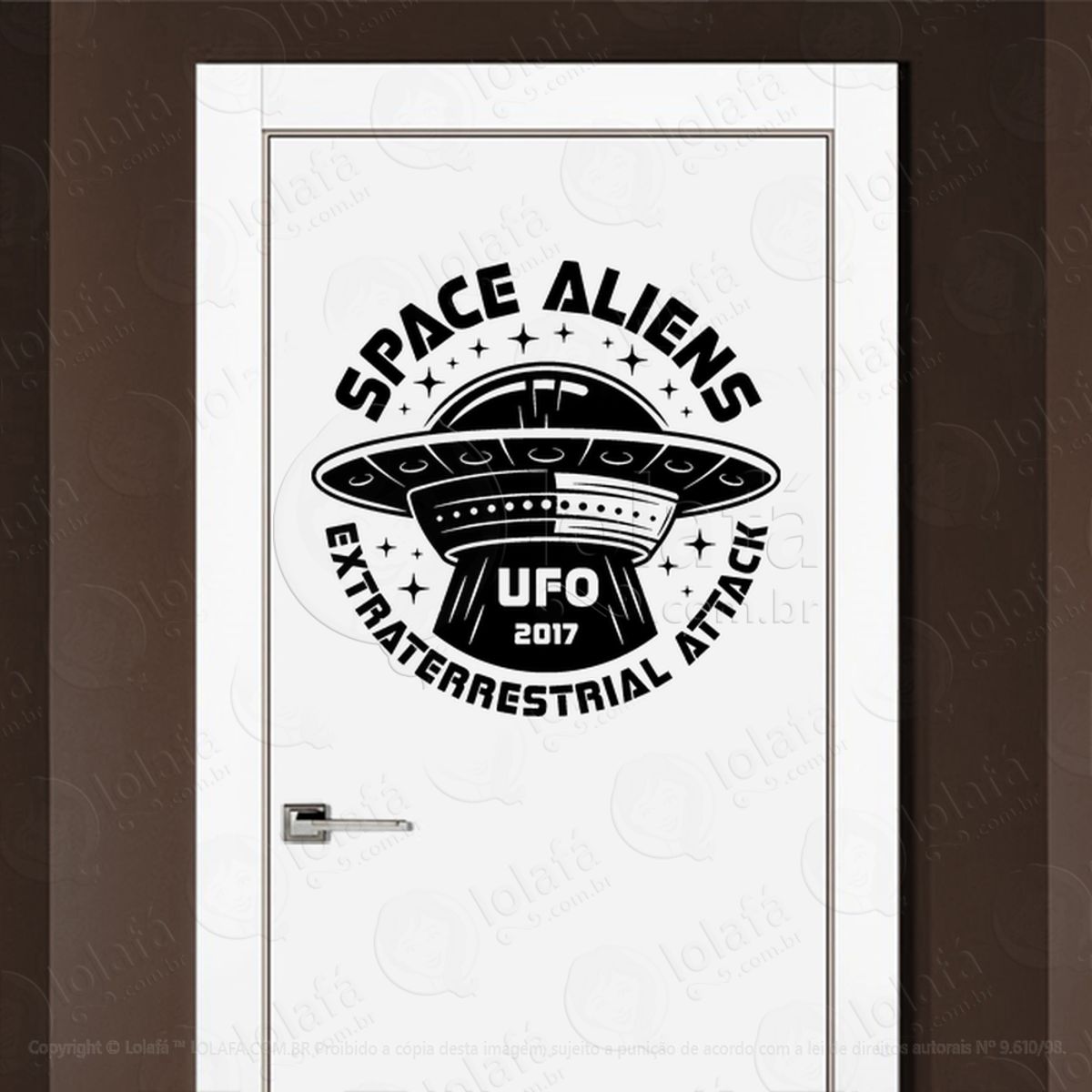 Alienígenas do Espaço Ataque Extraterrestre Adesivo Alienígena de Parede para Quarto, Porta e Vidro Mod:252