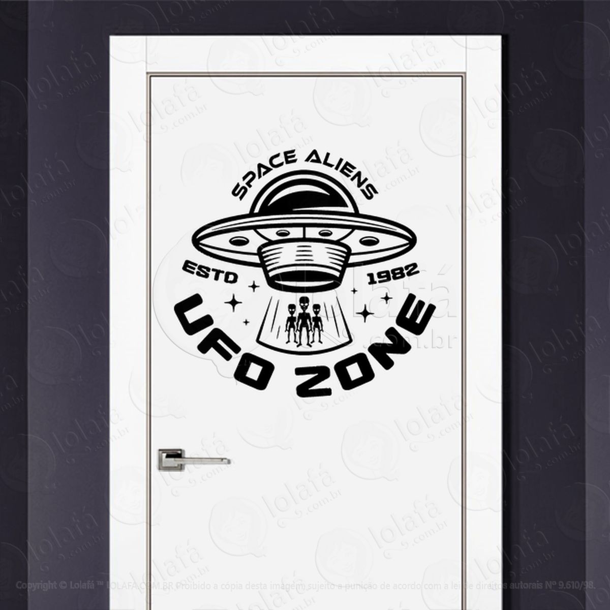 Alienígenas do Espaço Zona UFO OVNI Adesivo Alienígena de Parede para Quarto, Porta e Vidro Mod:253