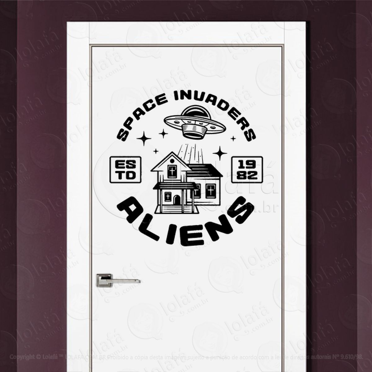 Aliens Invasores do Espaço Adesivo Alienígena de Parede para Quarto, Porta e Vidro Mod:254