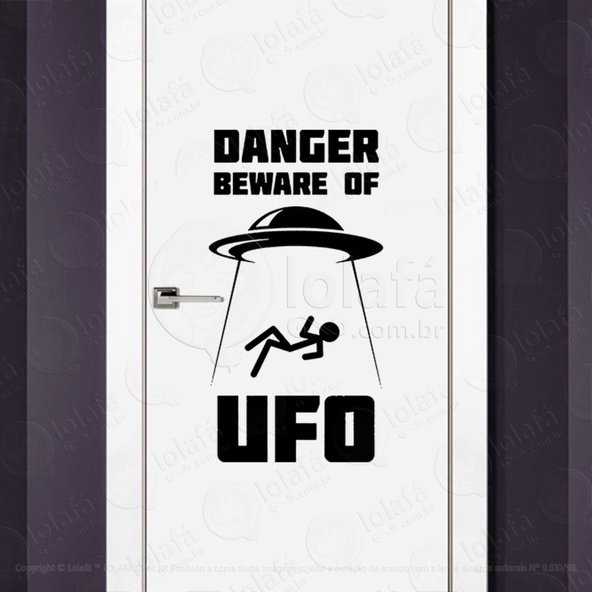 Perigo Cuidado com UFO OVNI Adesivo Alienígena de Parede para Quarto, Porta e Vidro Mod:301