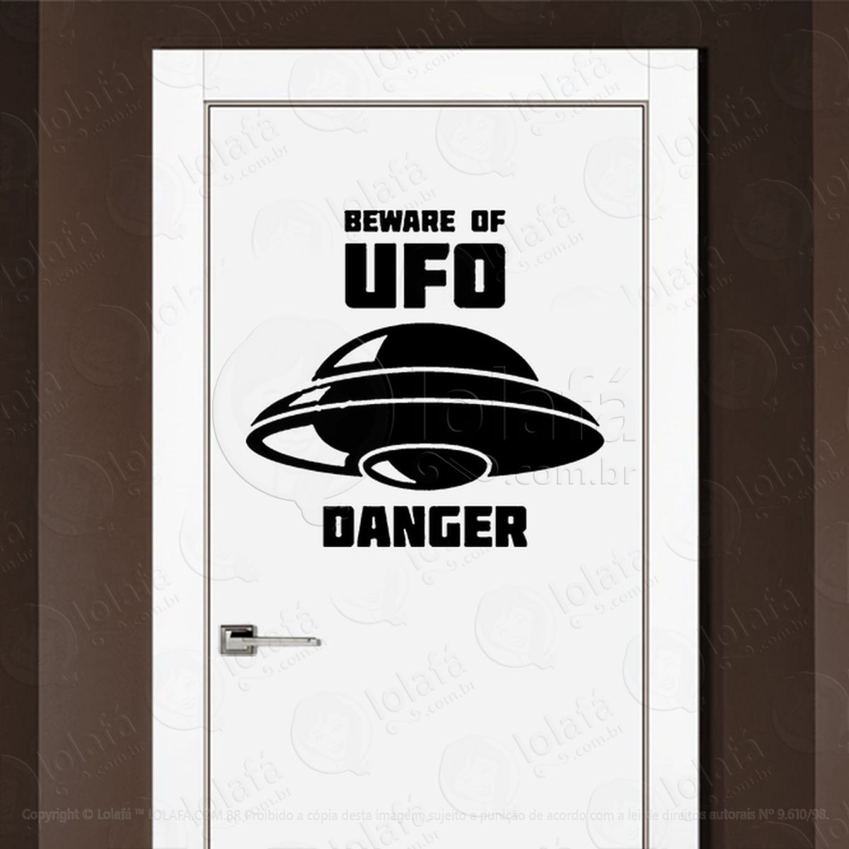 Perigo Cuidado com UFO OVNI Adesivo Alienígena de Parede para Quarto, Porta e Vidro Mod:305