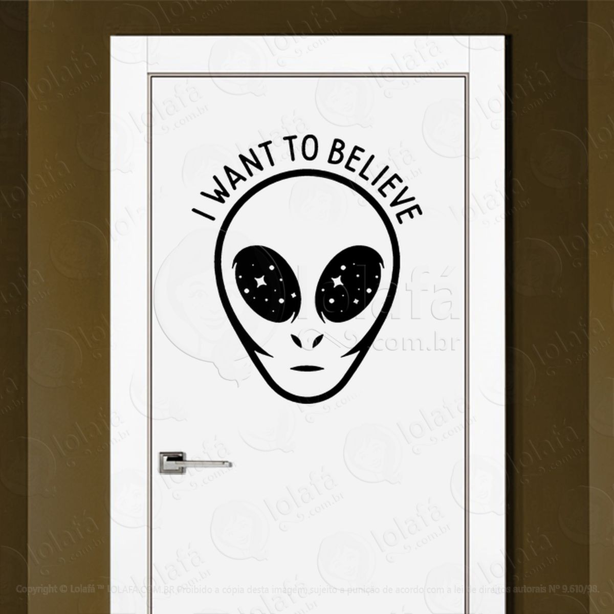 Eu Quero Acreditar Adesivo Alienígena de Parede para Quarto, Porta e Vidro Mod:318