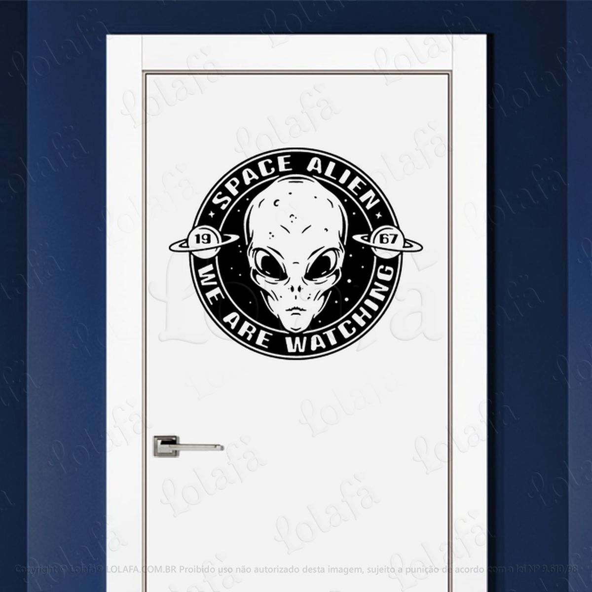 Alien do Espaço Nós Estamos Observando Adesivo Alienígena de Parede para Quarto, Porta e Vidro Mod:324