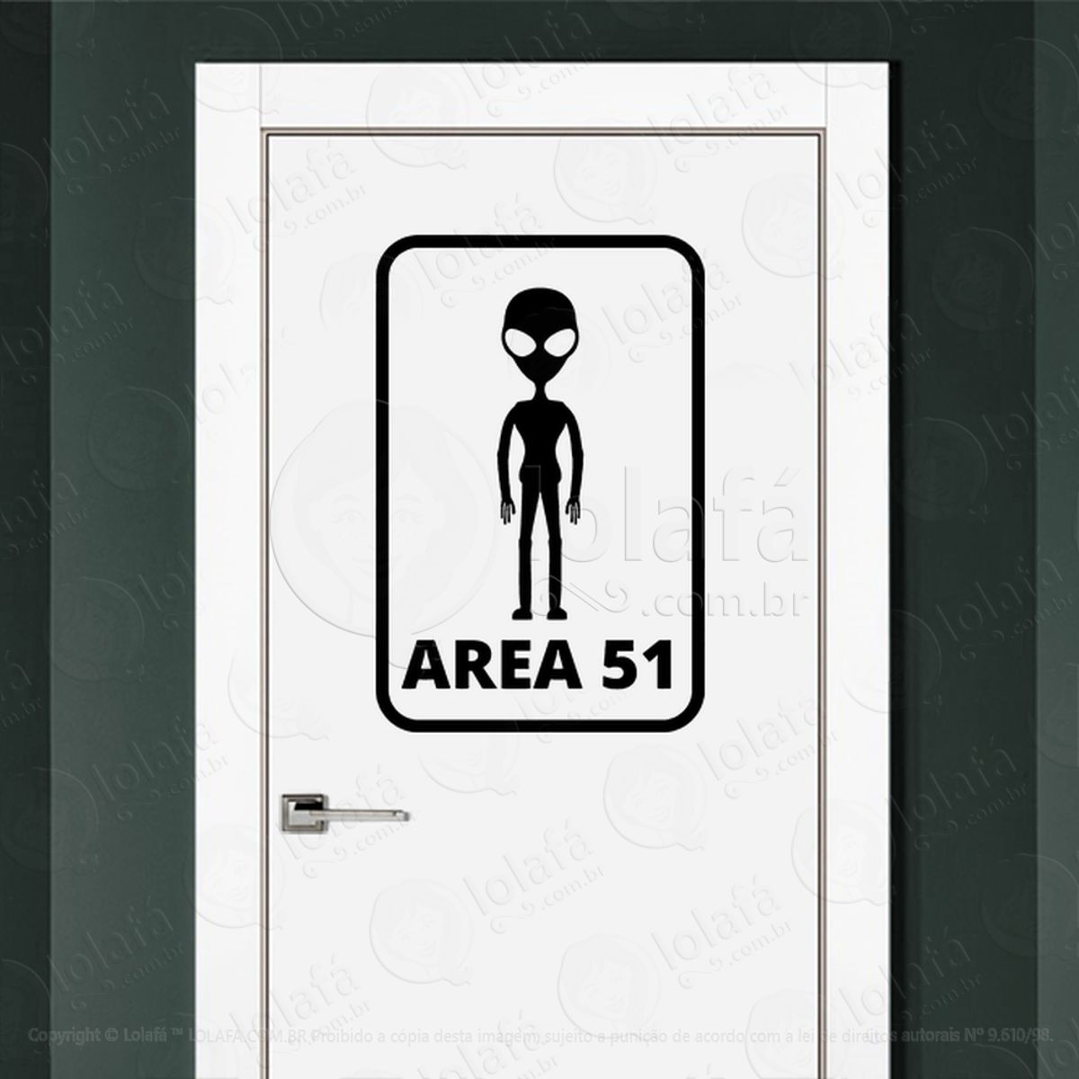 Área 51 Adesivo Alienígena de Parede para Quarto, Porta e Vidro Mod:327