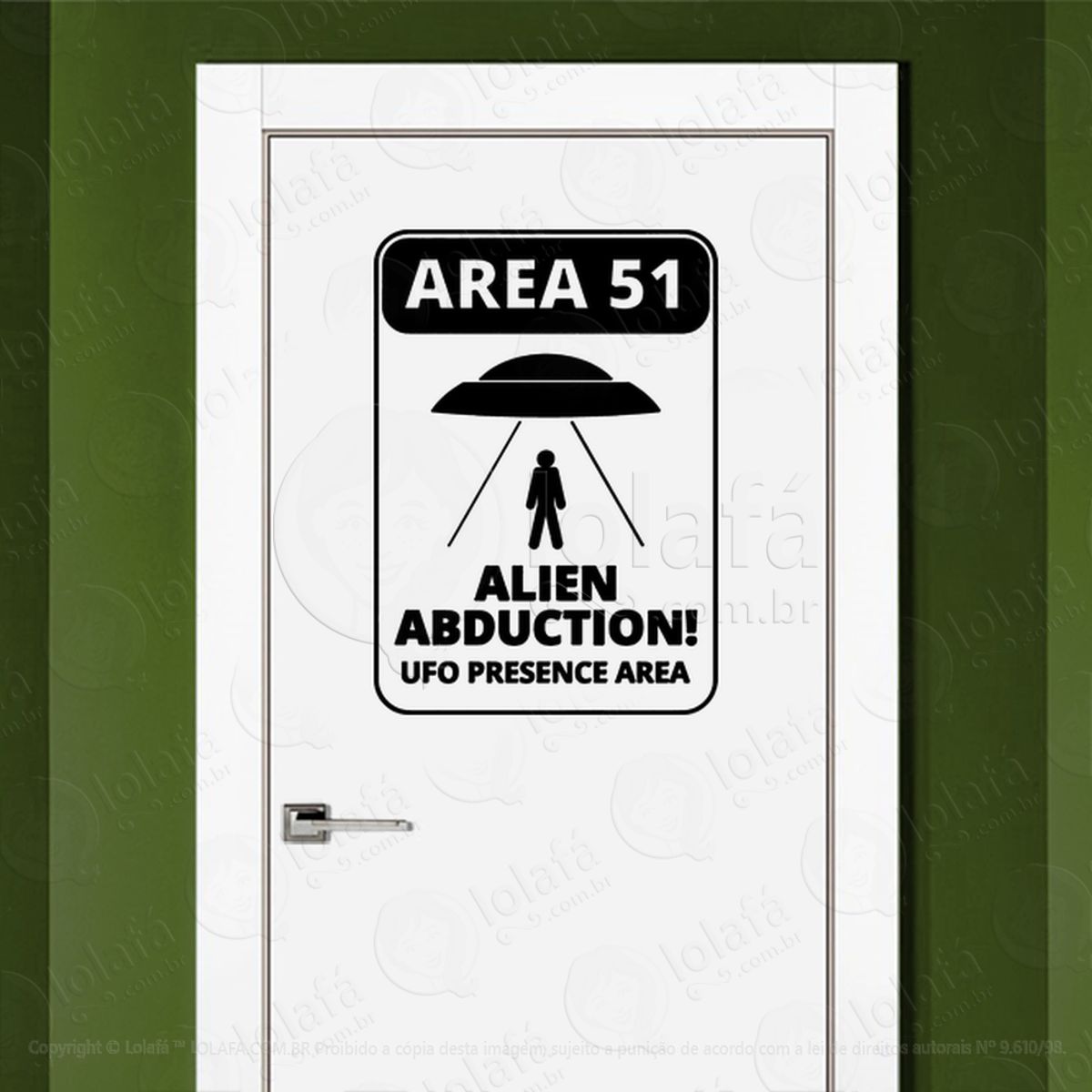 Área 51 Abdução Alienígena Área de presença de OVNIs Adesivo Alienígena de Parede para Quarto, Porta e Vidro Mod:329