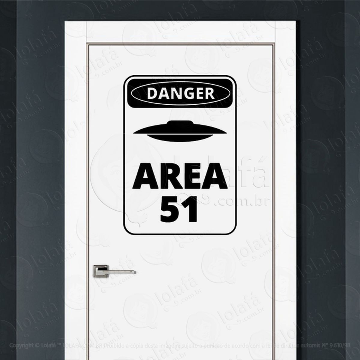 Perigo Área 51 Adesivo Alienígena de Parede para Quarto, Porta e Vidro Mod:330