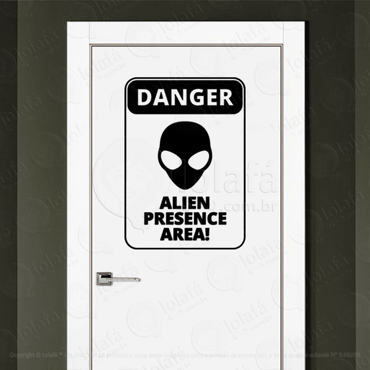 Perigo Área de Presença Alienígena Adesivo Alienígena de Parede para Quarto, Porta e Vidro Mod:332
