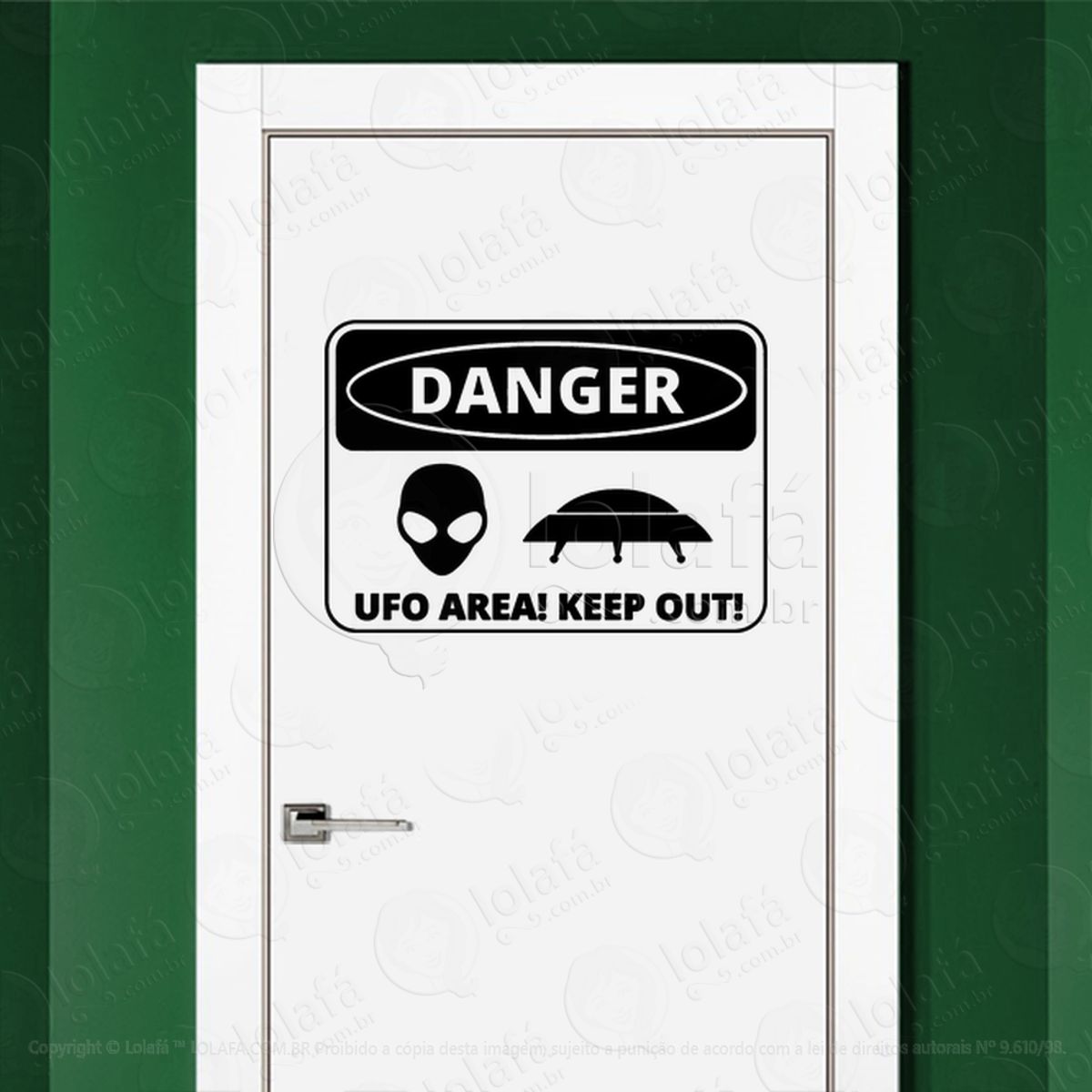 Perigo Área de OVNIs Não Entre Adesivo Alienígena de Parede para Quarto, Porta e Vidro Mod:340