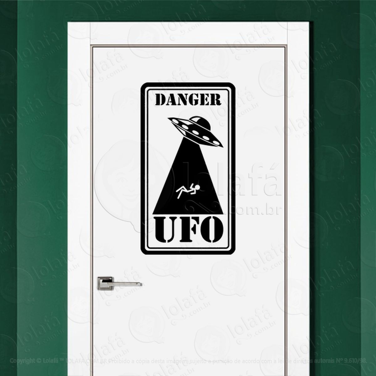 Perigo UFO OVNIs Adesivo Alienígena de Parede para Quarto, Porta e Vidro Mod:343