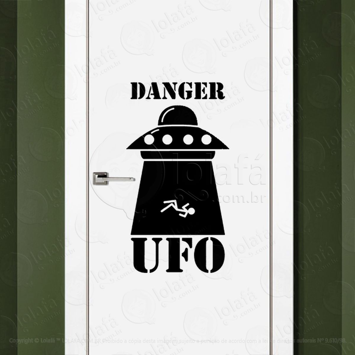 Perigo UFO OVNIs Adesivo Alienígena de Parede para Quarto, Porta e Vidro Mod:348