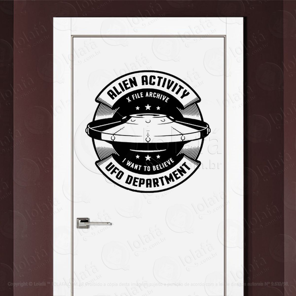 Atividade Alien Arquivo X Eu Quero Acreditar Departamento UFO Adesivo Alienígena de Parede para Quarto, Porta e Vidro Mod:364