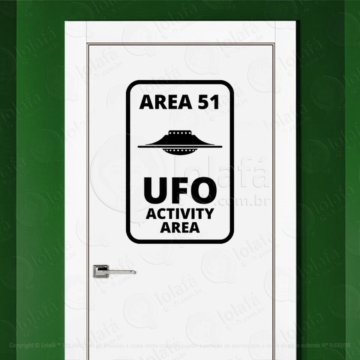 Área 51 Área de Atividade de OVNIs Adesivo Alienígena de Parede para Quarto, Porta e Vidro Mod:392