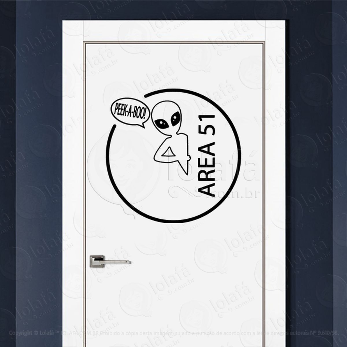 Área 51 Adesivo Alienígena de Parede para Quarto, Porta e Vidro Mod:405