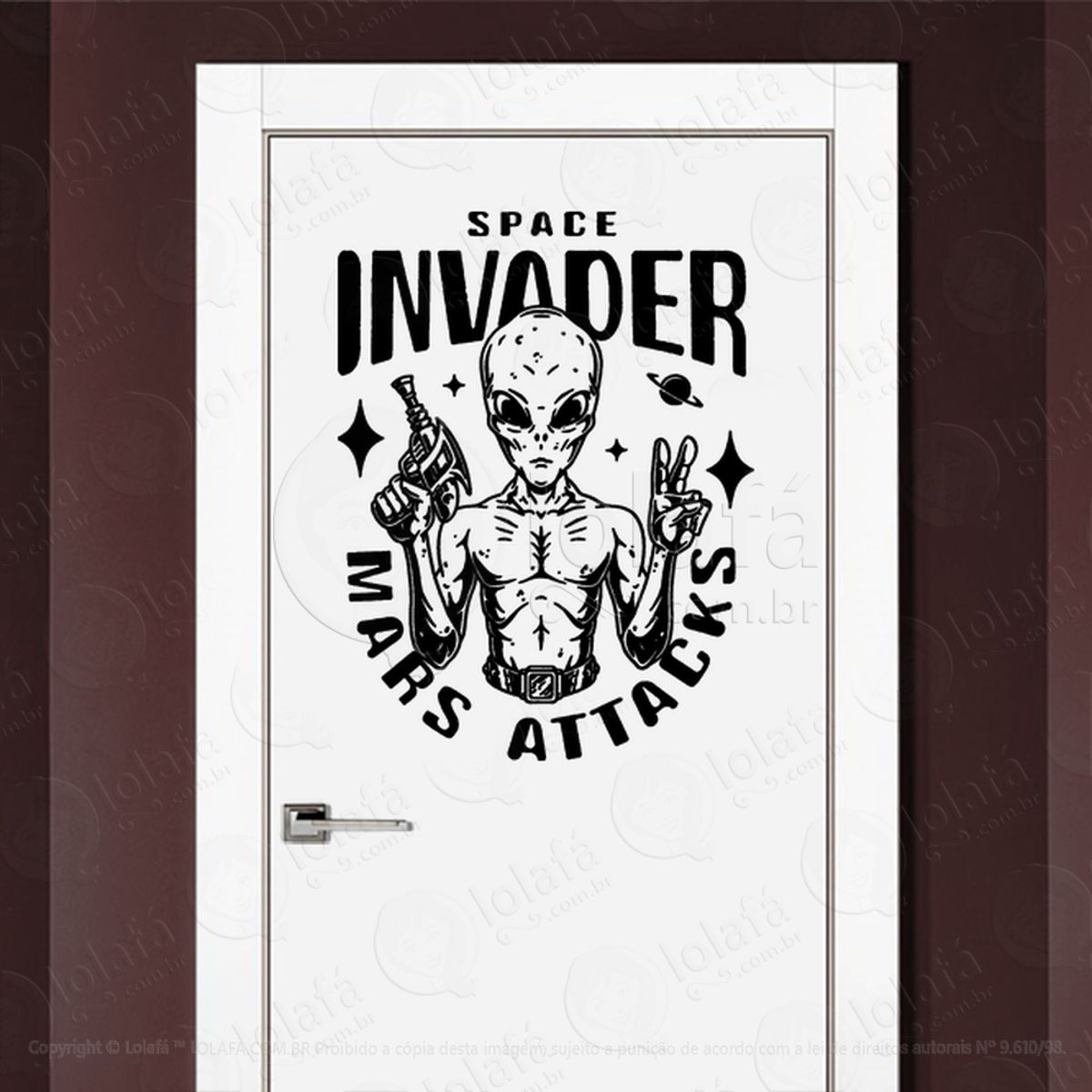 Invasor Espacial Marte Ataca Adesivo Alienígena de Parede para Quarto, Porta e Vidro Mod:417