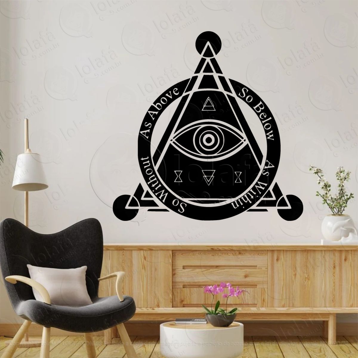 As Above Eye Triangle Olho da Providência Adesivo de Parede Decorativo para Casa, Sala, Quarto, Vidro e Altar Ocultista Mod:1