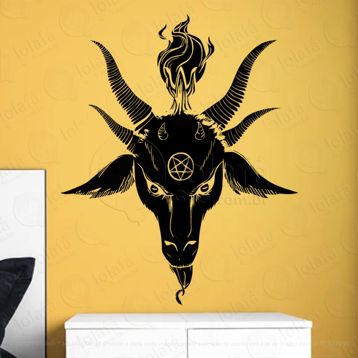 Baphomet Head Cabeça de Baphomet Adesivo de Parede Decorativo para Casa, Sala, Quarto, Vidro e Altar Ocultista Mod:5