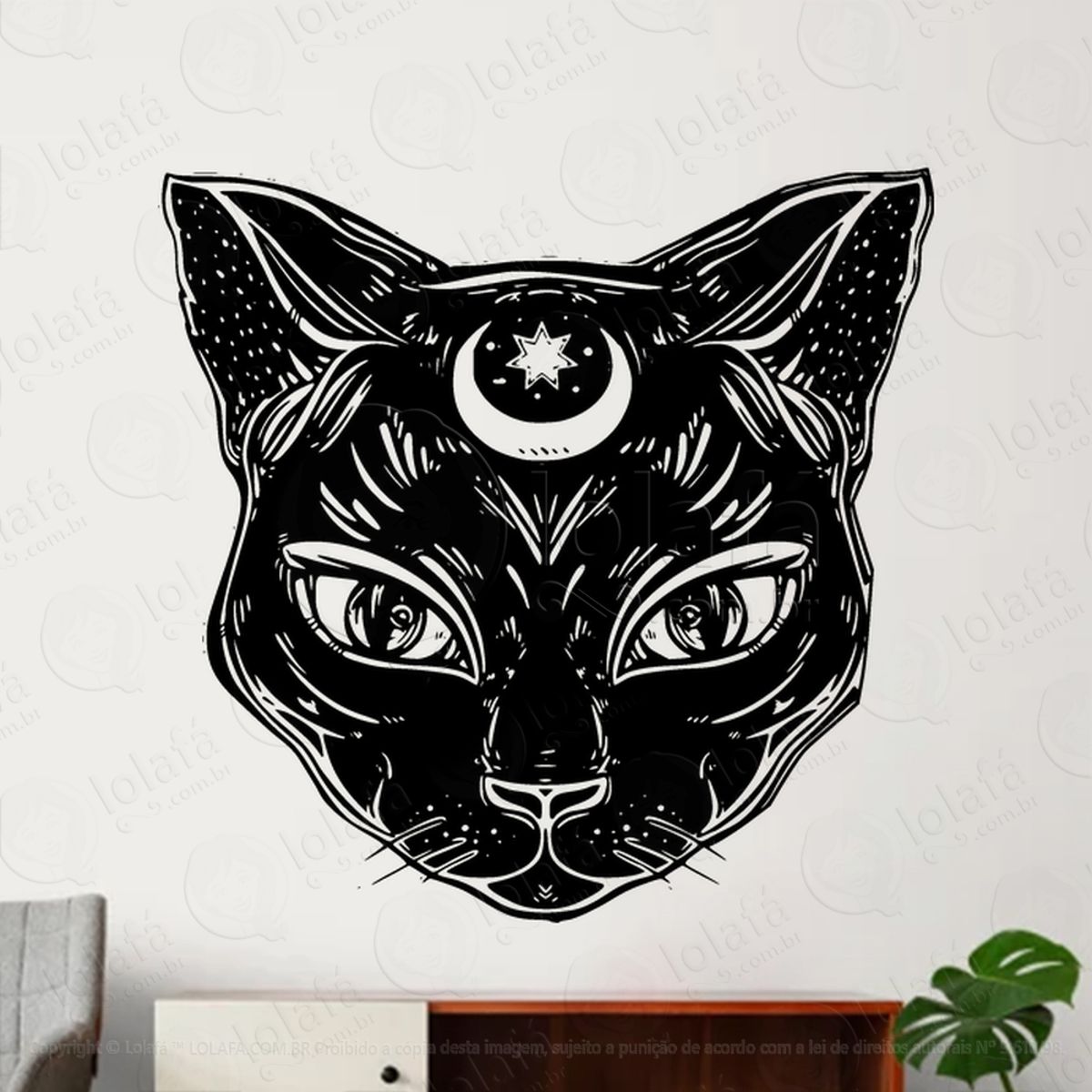 Gato Preto Black Cat Adesivo de Parede Decorativo para Casa, Sala, Quarto, Vidro e Altar Ocultista Mod:7